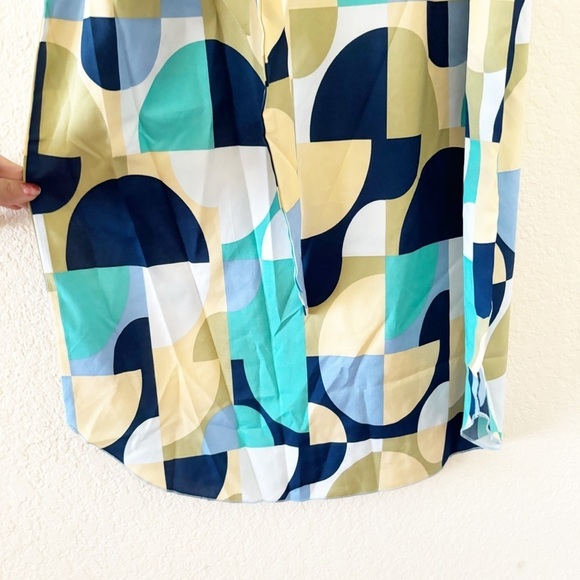 Emery Rose Geo Print Colorblock Notched Neck Dolman Sleeve Belted Dress Size XL - Picture 5 of 11